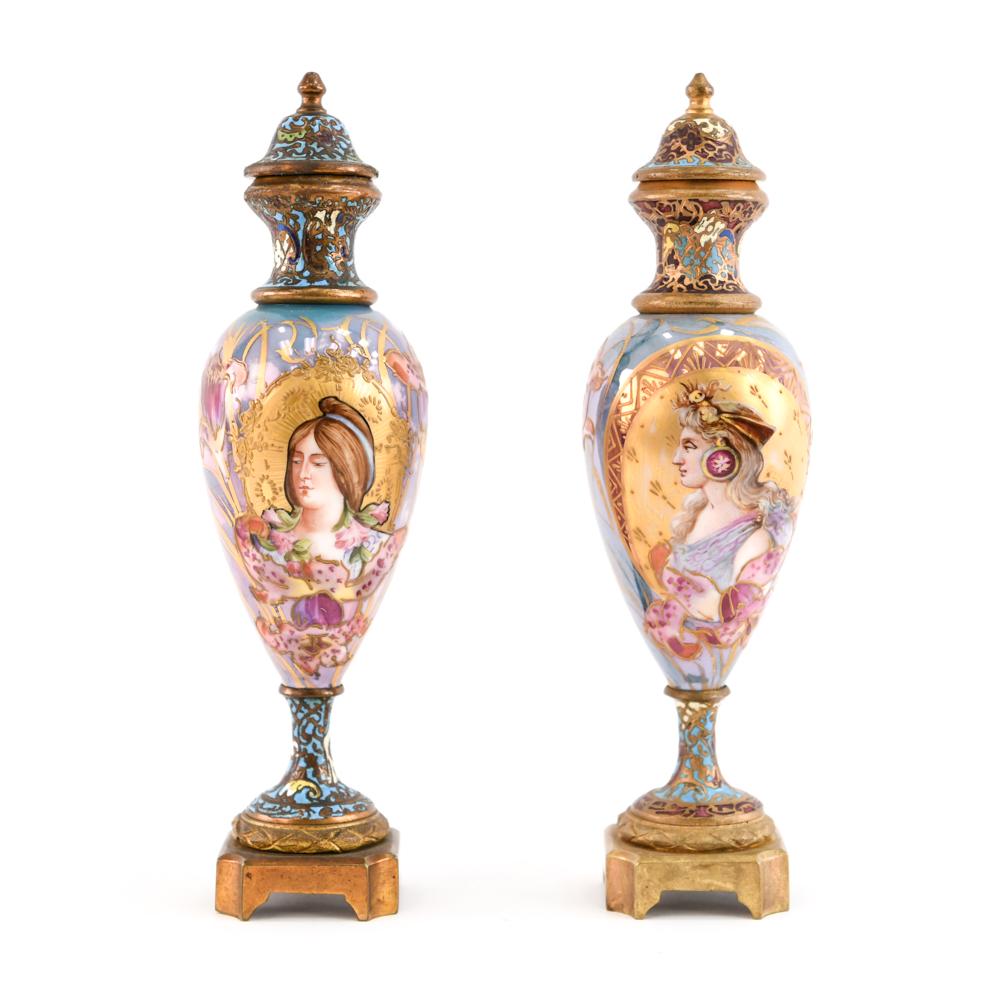 PAIR OF MINIATURE SEVRES FRENCH PORCELAIN URNS (1 of 19)