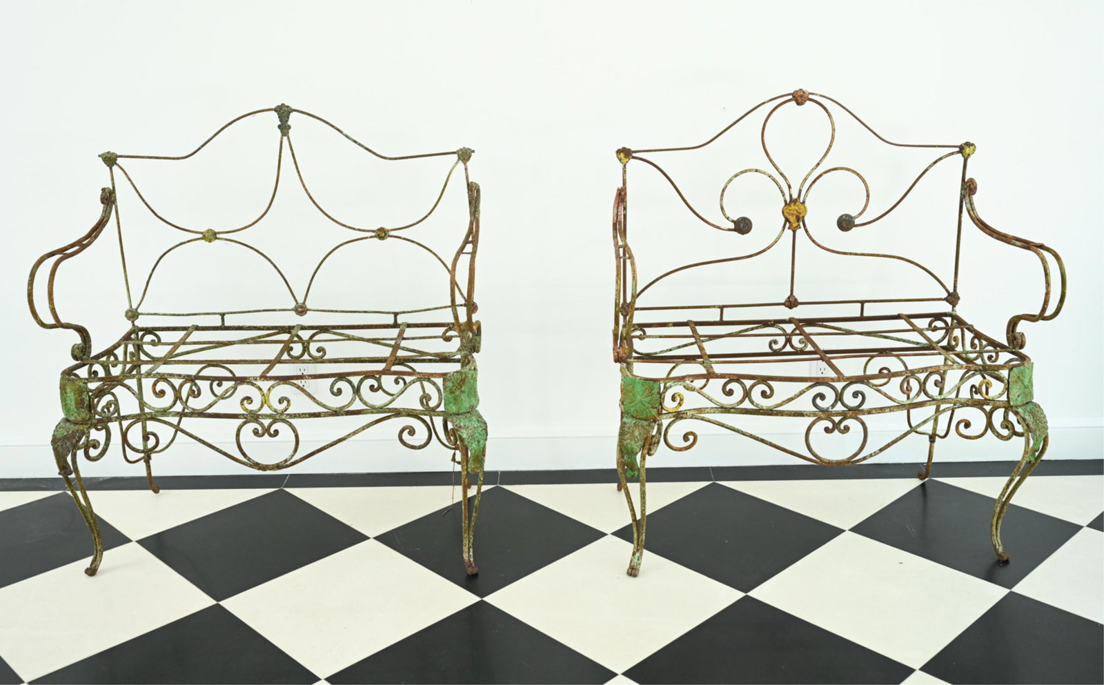 PAIR OF ANTIQUE WROUGHT IRON BENCHES (1 of 15)