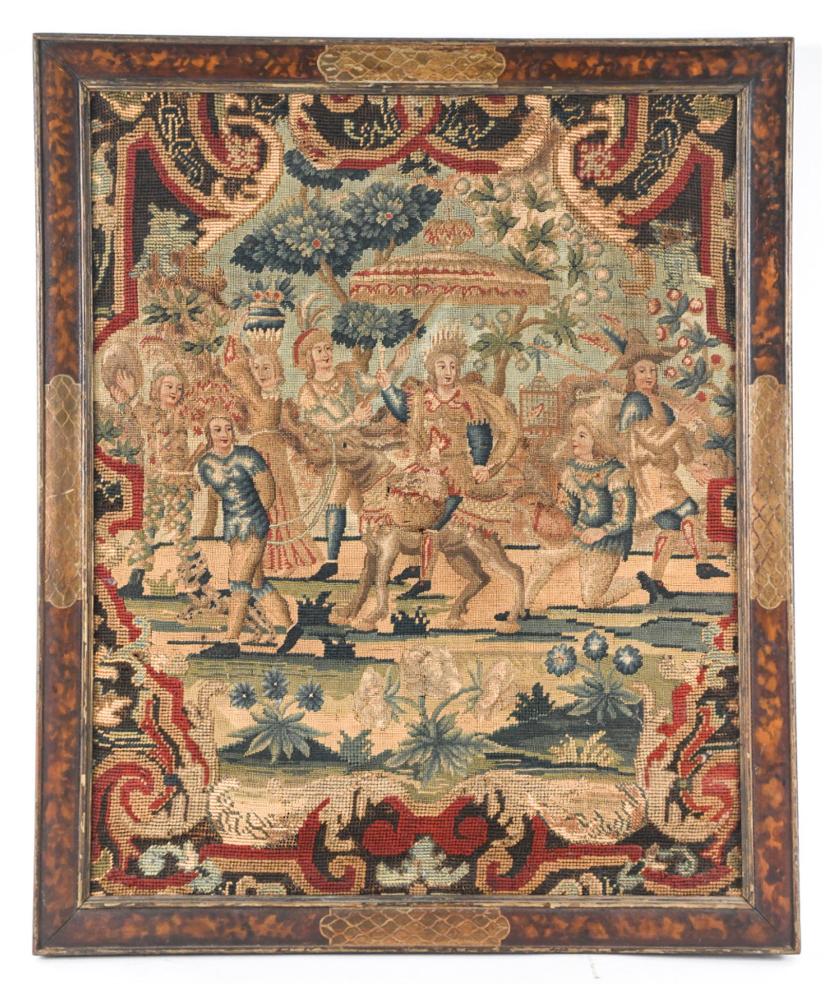 EARLY 18TH C. FRENCH NEEDLEWORK PANEL CHINOISERIE (1 of 8)