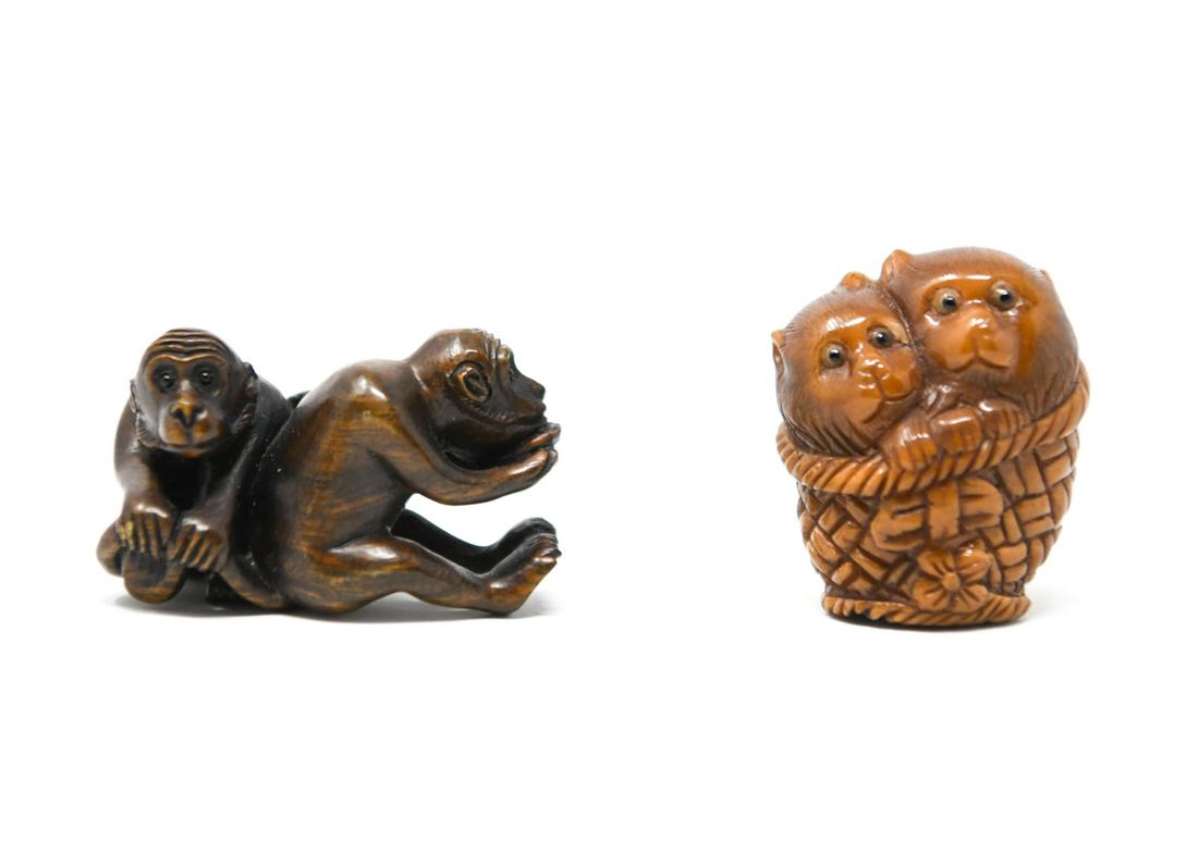(2) JAPANESE CARVED MONKEY NETSUKES (1 of 5)