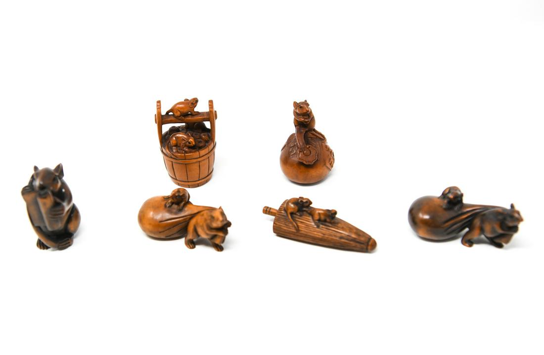 (6) JAPANESE CARVED WOOD MOUSE NETSUKES (1 of 18)