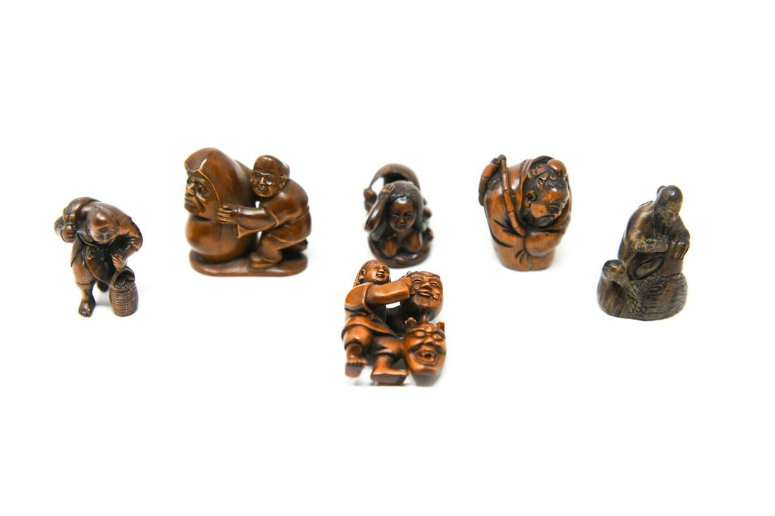 (6) JAPANESE CARVED WOOD FIGURAL NETSUKES (1 of 17)