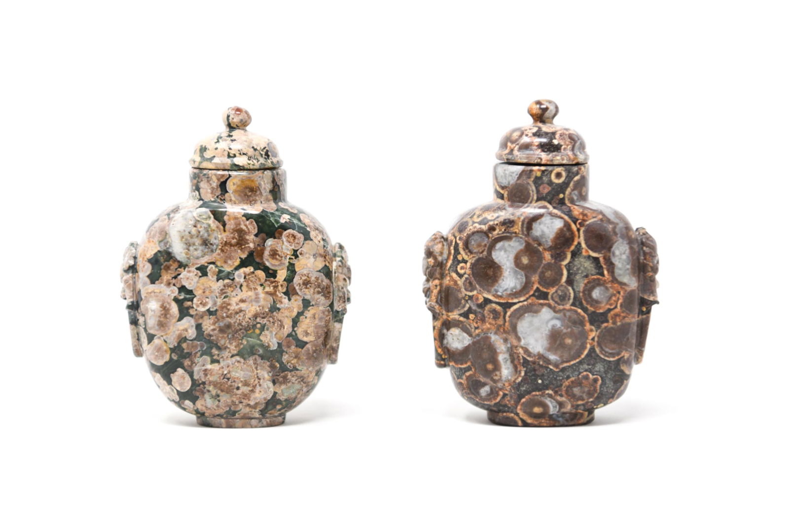 (2) CHINESE CARVED PUDDINGSTONE SNUFF BOTTLES (1 of 12)