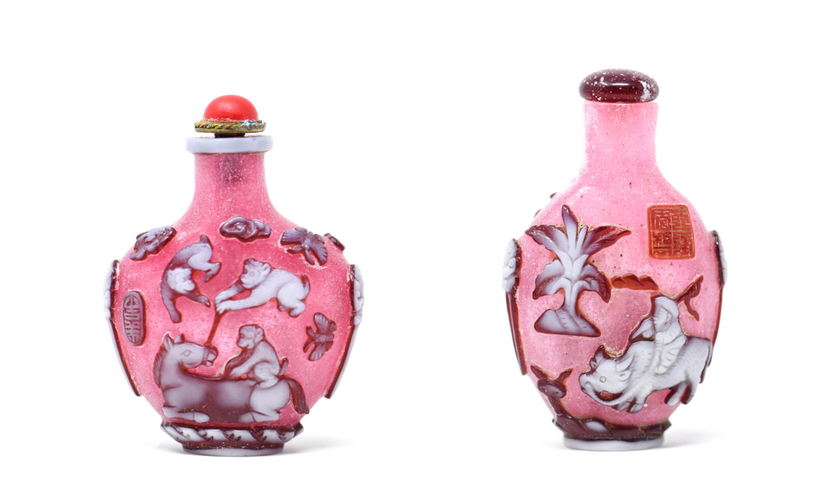 (2) CHINESE PEKING GLASS SNUFF BOTTLES (1 of 13)