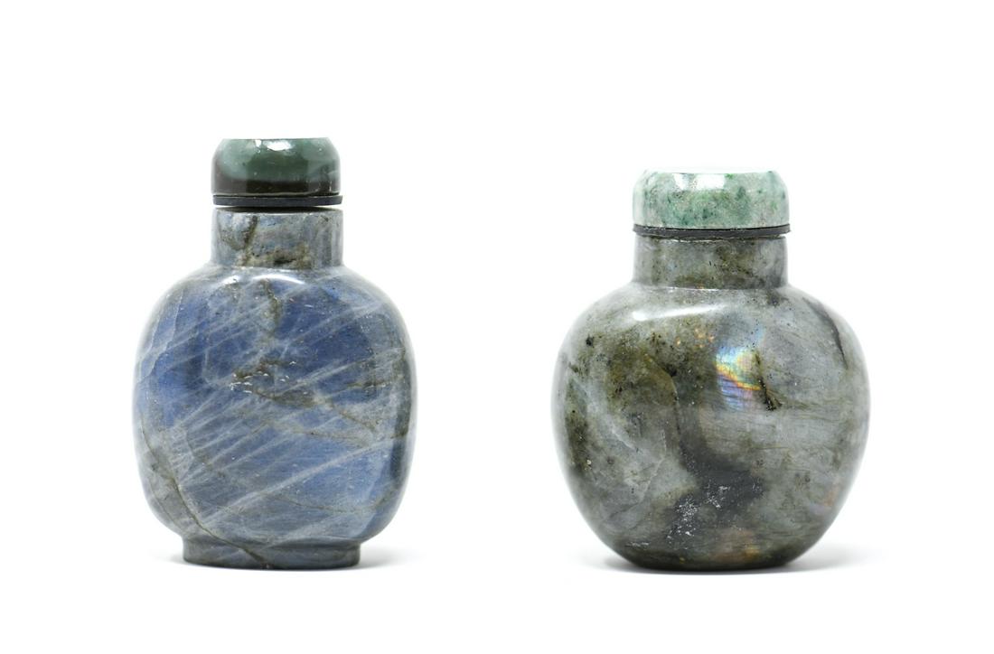 (2) CHINESE CARVED BOULDER OPAL SNUFF BOTTLES (1 of 10)