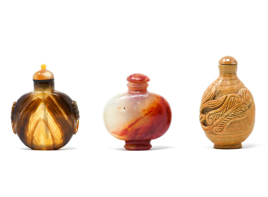 (3) CHINESE CARVED STONE SNUFF BOTTLES (1 of 15)