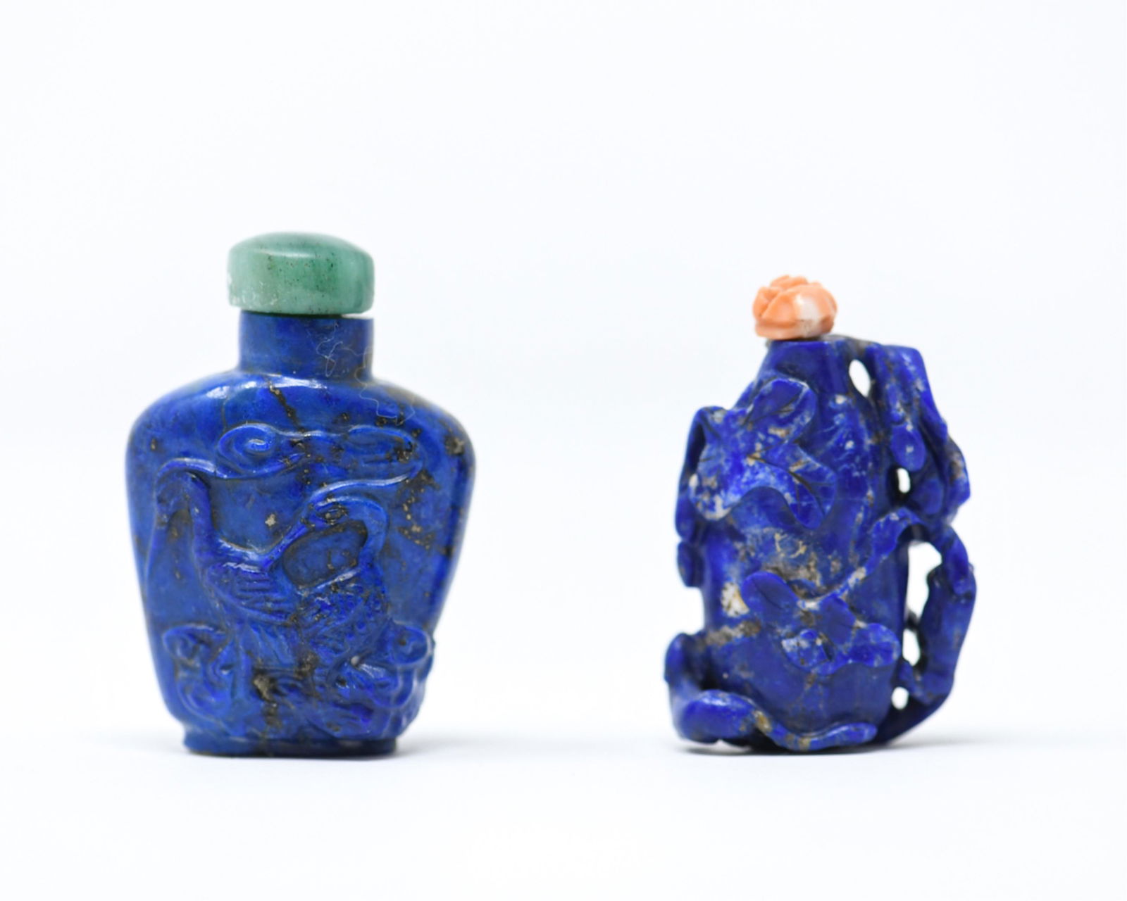 (2) CHINESE CARVED LAPIS LAZULI SNUFF BOTTLES (1 of 11)