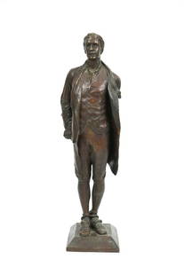 NATHAN HALE AFTER BELA LYON PRATT BRONZE FIGURE: Information on socle base. No foundry marks. Dimensions: H 35" x W 13" x D 9"Condition: Nice overall patination. Some surface dirt, rubbing on a few of the high points.