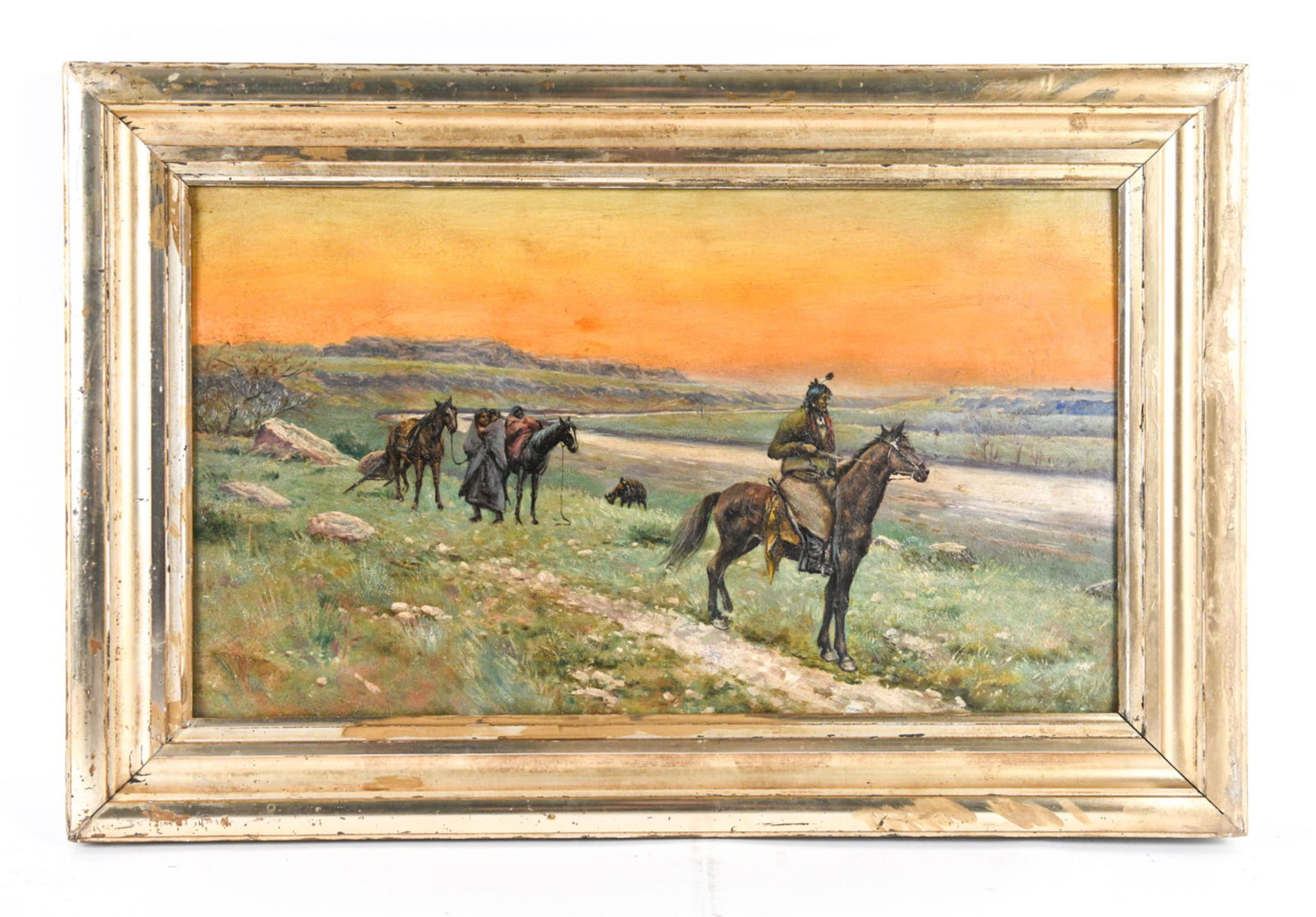 NATIVE AMERICAN SCENE OIL ON PANEL (1 of 9)