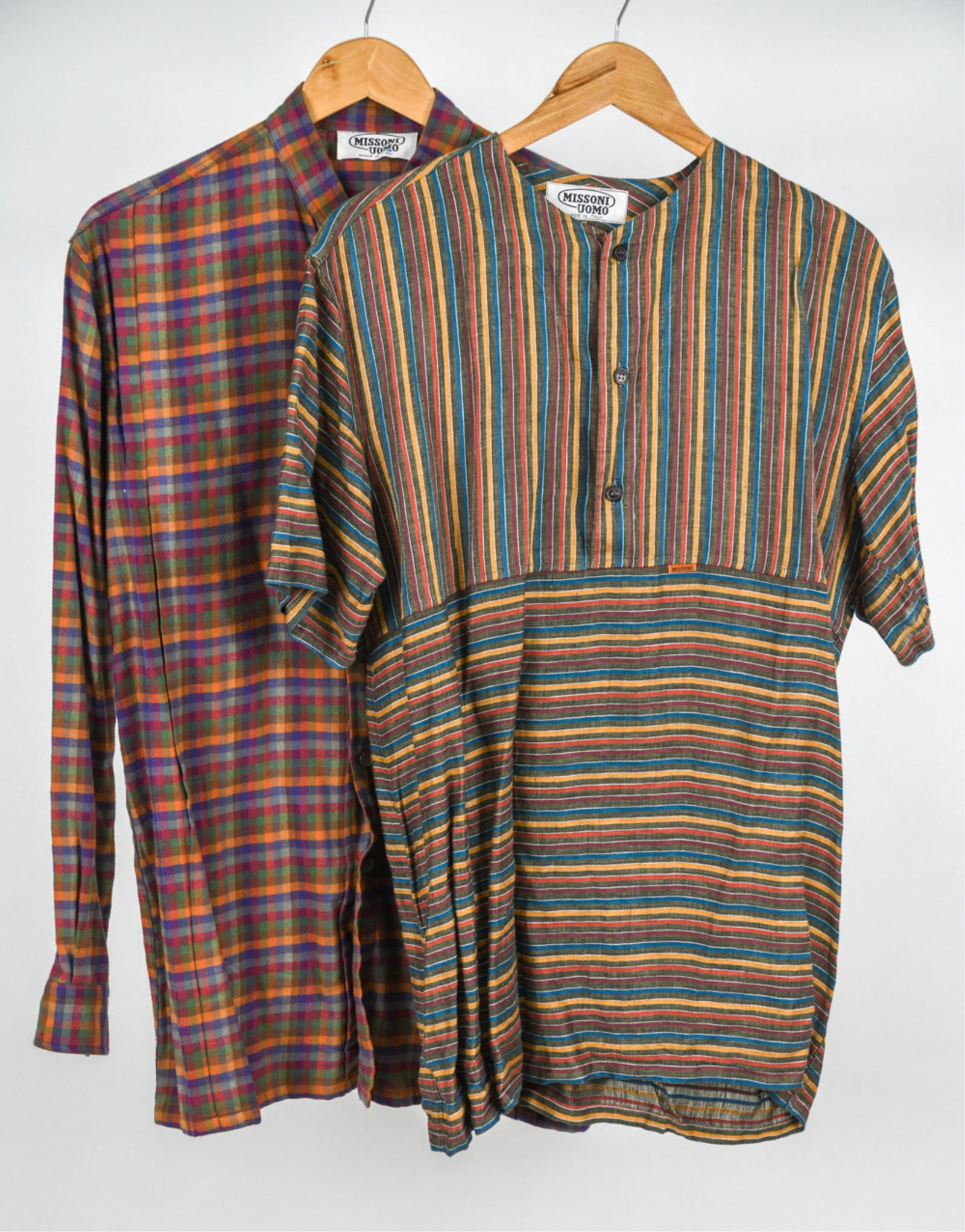 (2) VINTAGE MISSONI COLLARLESS SHIRTS, S/M (1 of 14)