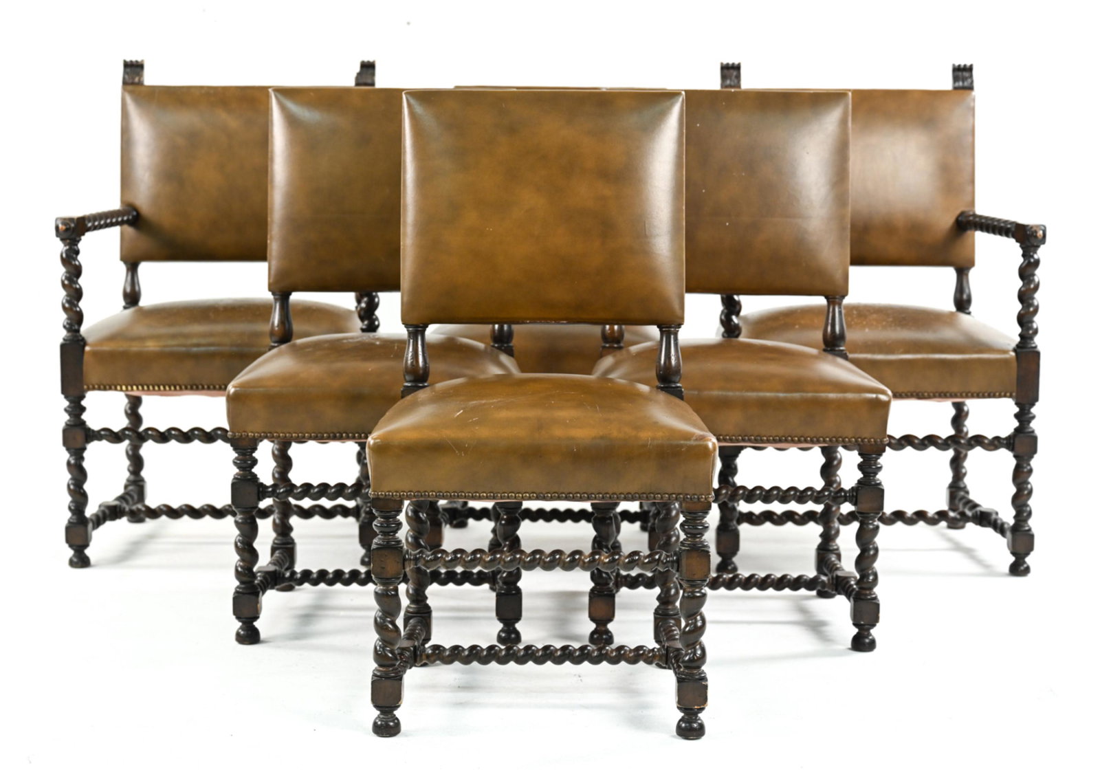 (6) WILLIAM & MARY LEATHER & BARLEY TWIST CHAIRS (1 of 16)