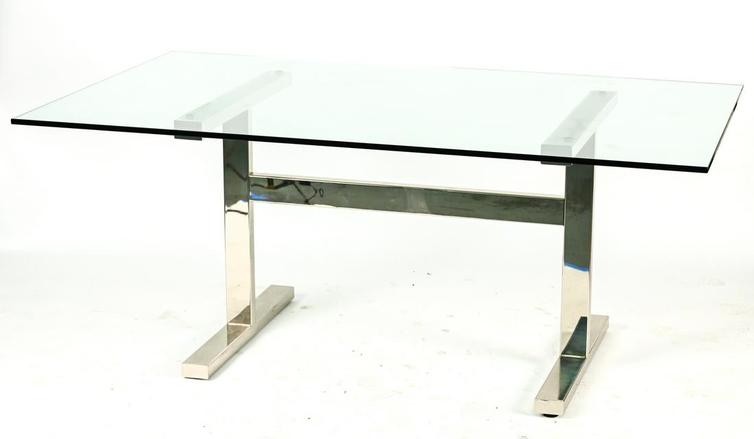 WILLIAMS SONOMA CHROME AND GLASS DINING TABLE (1 of 12)