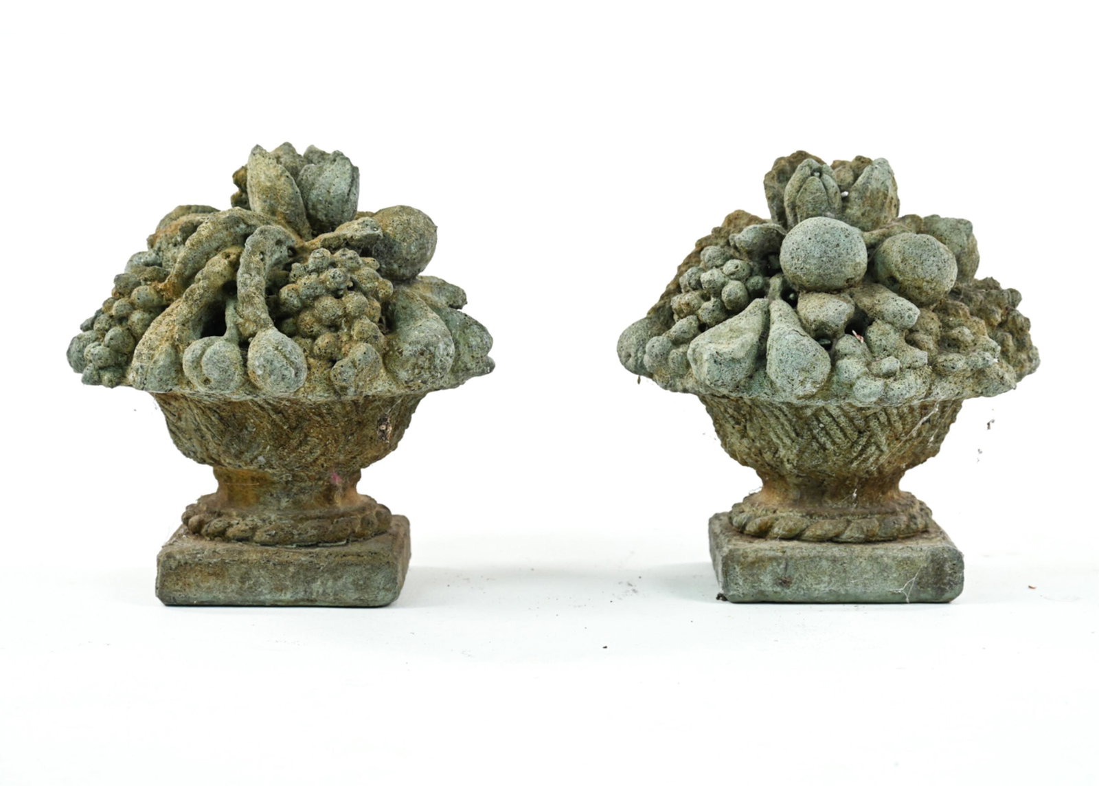 PAIR OF CEMENT FRUIT BASKET GARDEN ORNAMENTS (1 of 10)