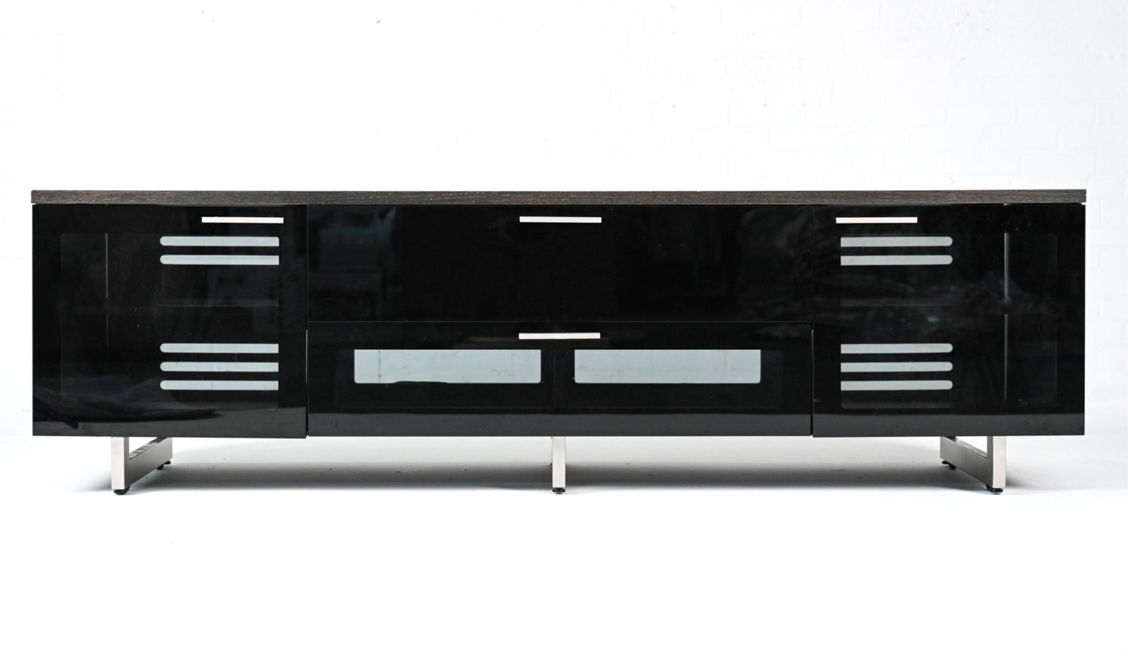 BDI SMOKED GLASS, WOOD & METAL TV CONSOLE, AS-IS (1 of 16)