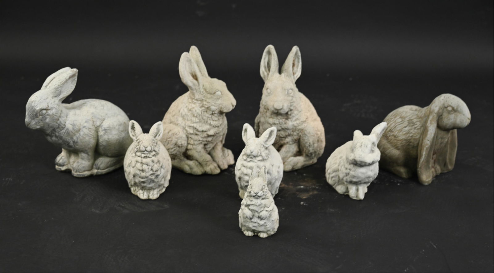 GROUPING OF CEMENT BUNNY GARDEN SCULPTURES (1 of 9)