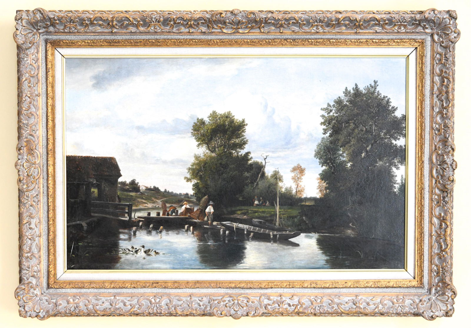 19TH C. OIL ON CANVAS FISHING SCENE (1 of 9)