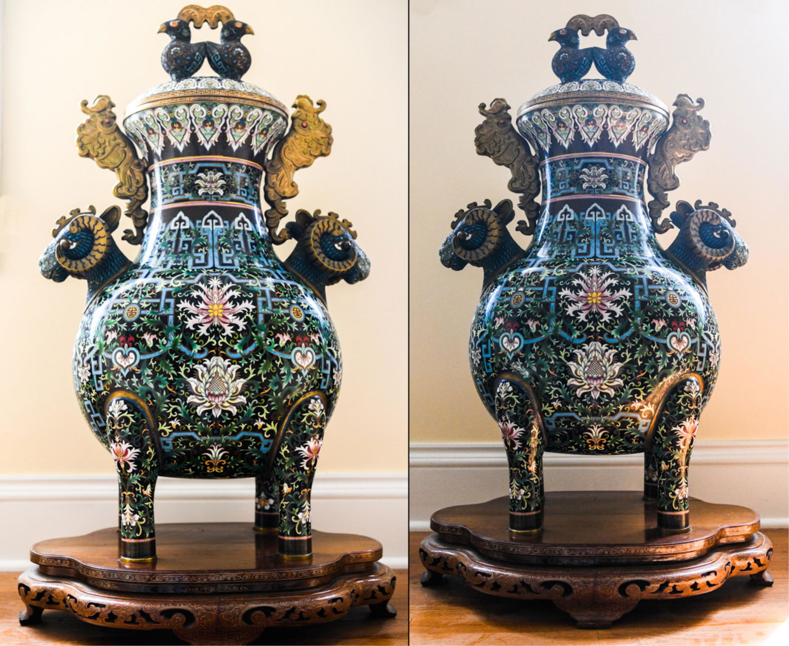 PAIR OF CHINESE CLOISONNE PALACE URNS (1 of 17)