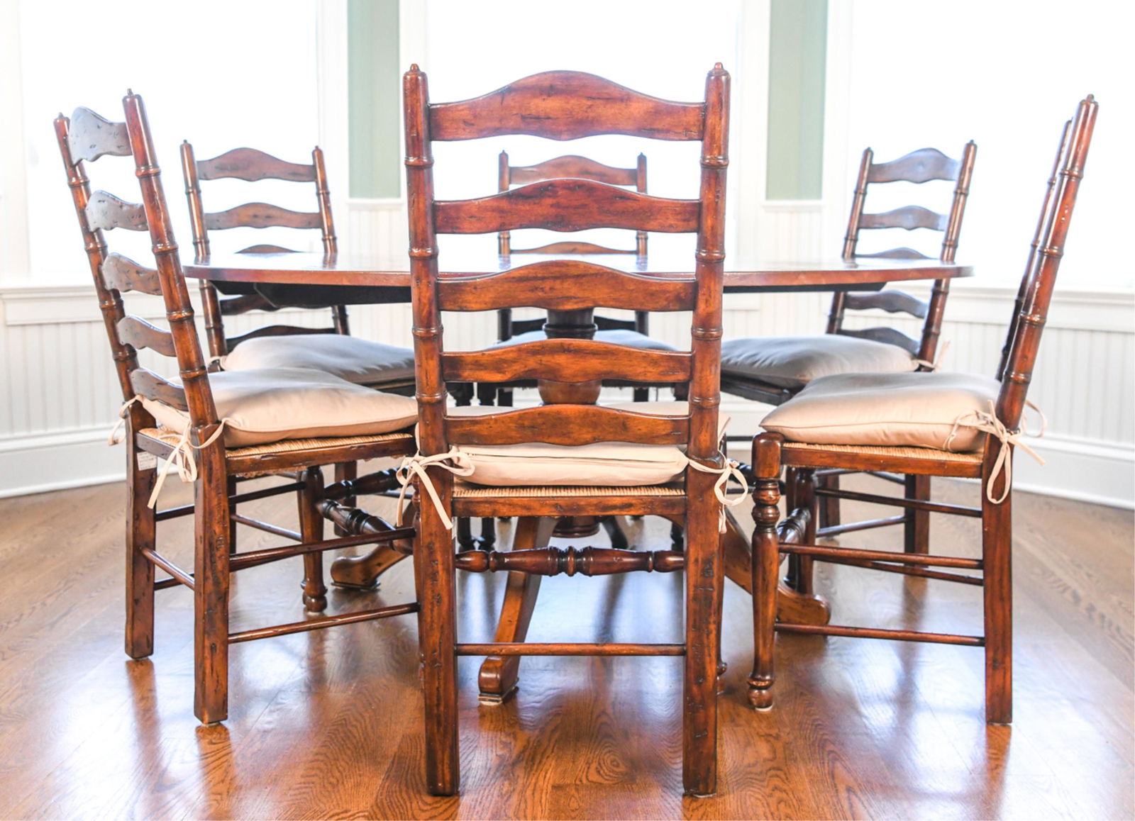 ENGLISH CHERRY PEDESTAL TABLE & (6) DINING CHAIRS (1 of 18)