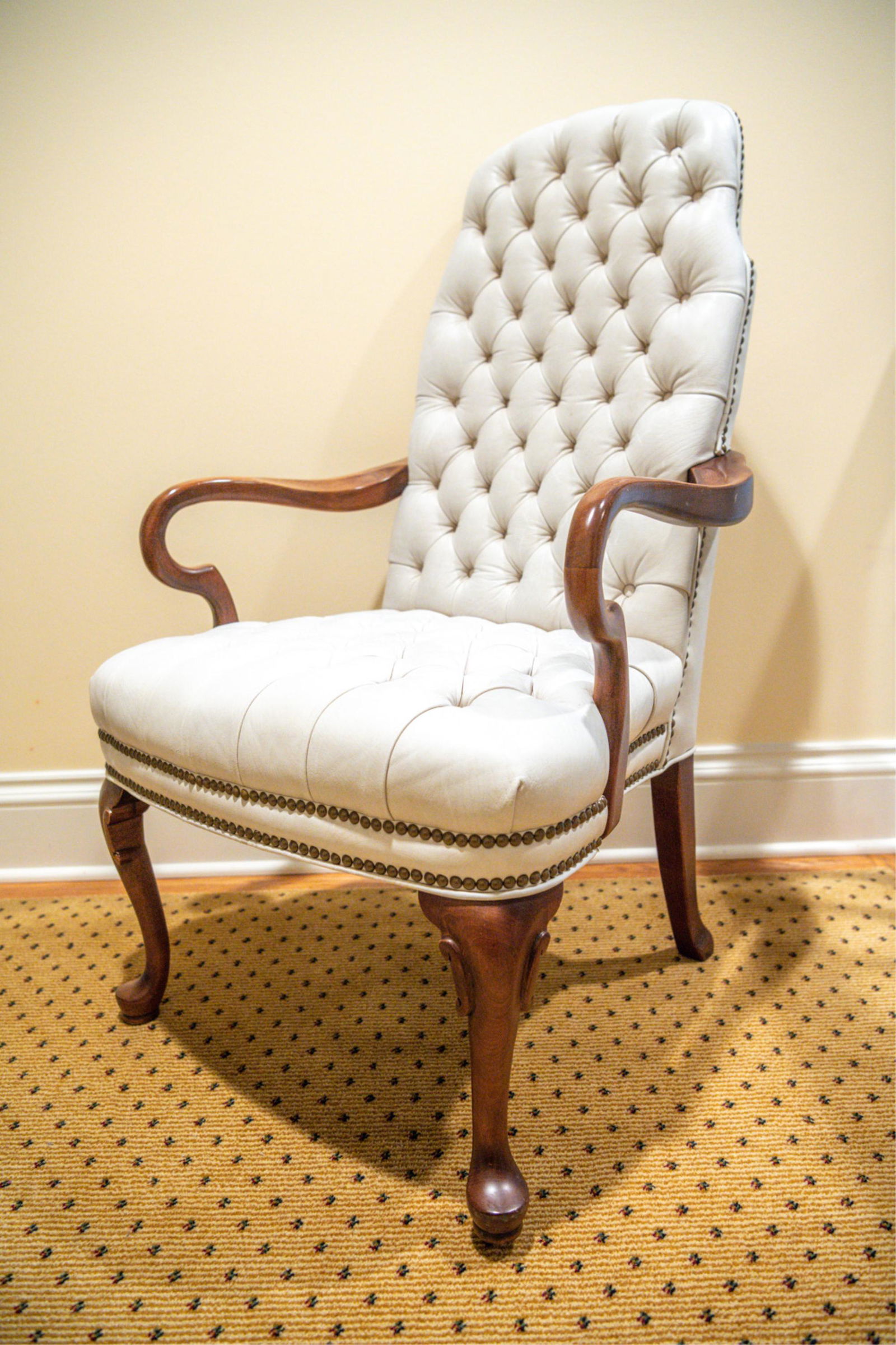 ETHAN ALLEN TUFTED LEATHER ARMCHAIR (1 of 14)
