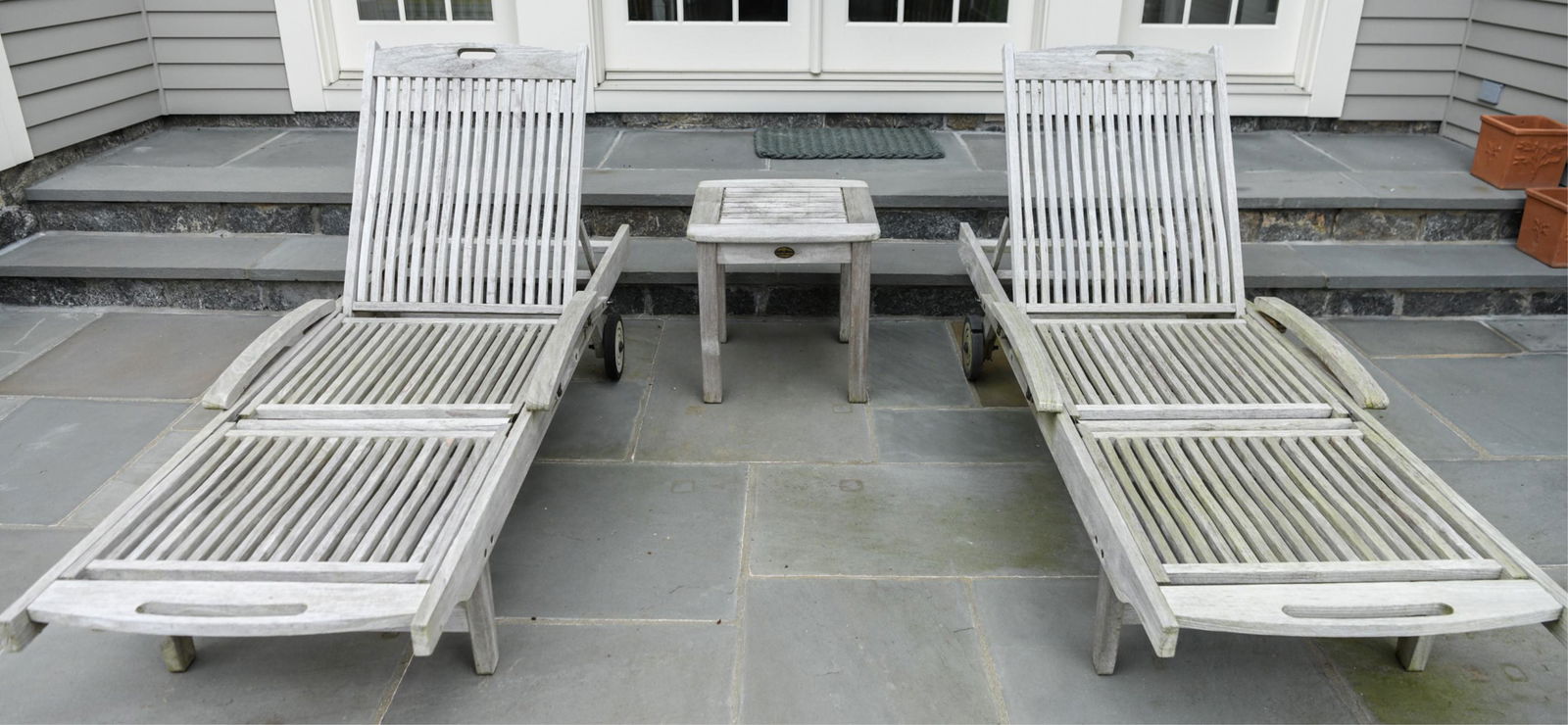 (2) OUTDOOR CLASSICS TEAK CHAISES & SIDE TABLE (1 of 18)