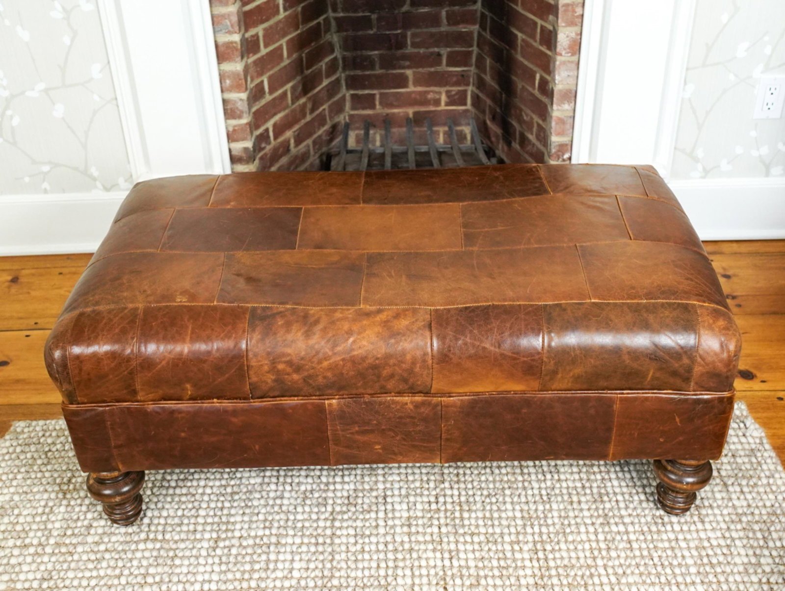 CONTEMPORARY PATCHWORK LEATHER OTTOMAN (1 of 10)