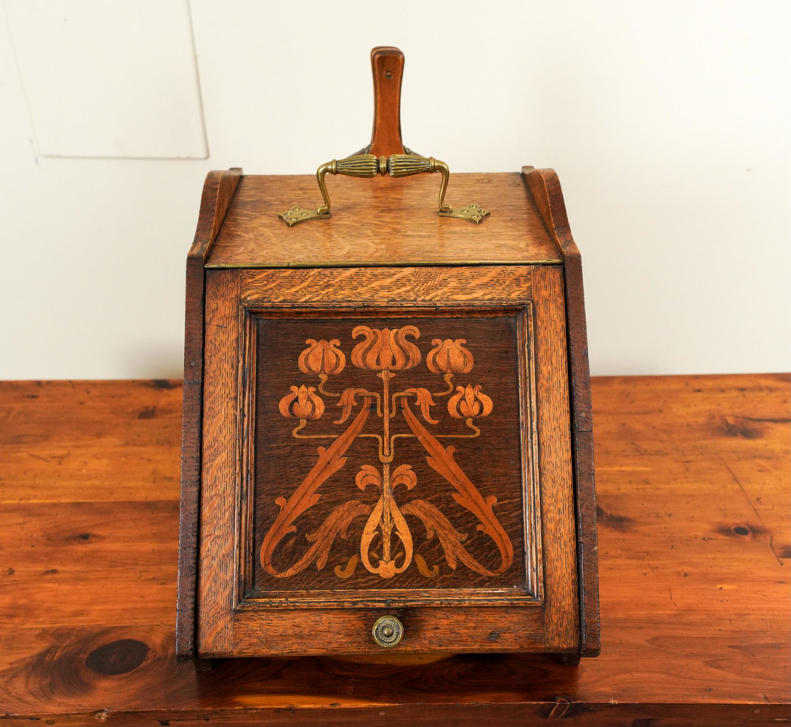 ART NOUVEAU COAL SCUTTLE W/ FIRE BELLOWS (1 of 10)
