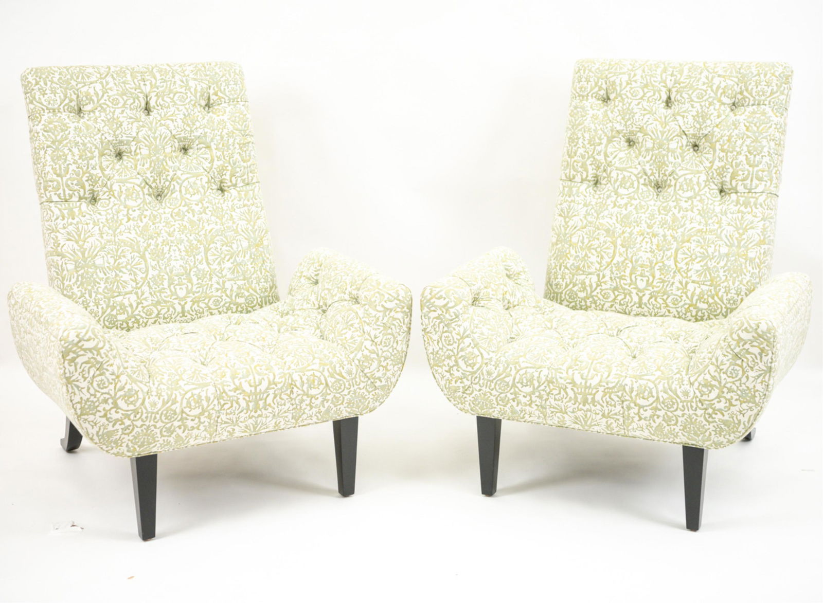 PAIR OF NEO-CHESTER CHAIRS BY PATRICK NAGGAR: Pair of model Neo-Chester lougne chairs in tufted upholstery. Designed by French designer Patrick Naggar, retailed by Ralph Pucci. Originally purchased for $9,840 each. Dimensions: H 43" x W 36" x D 3