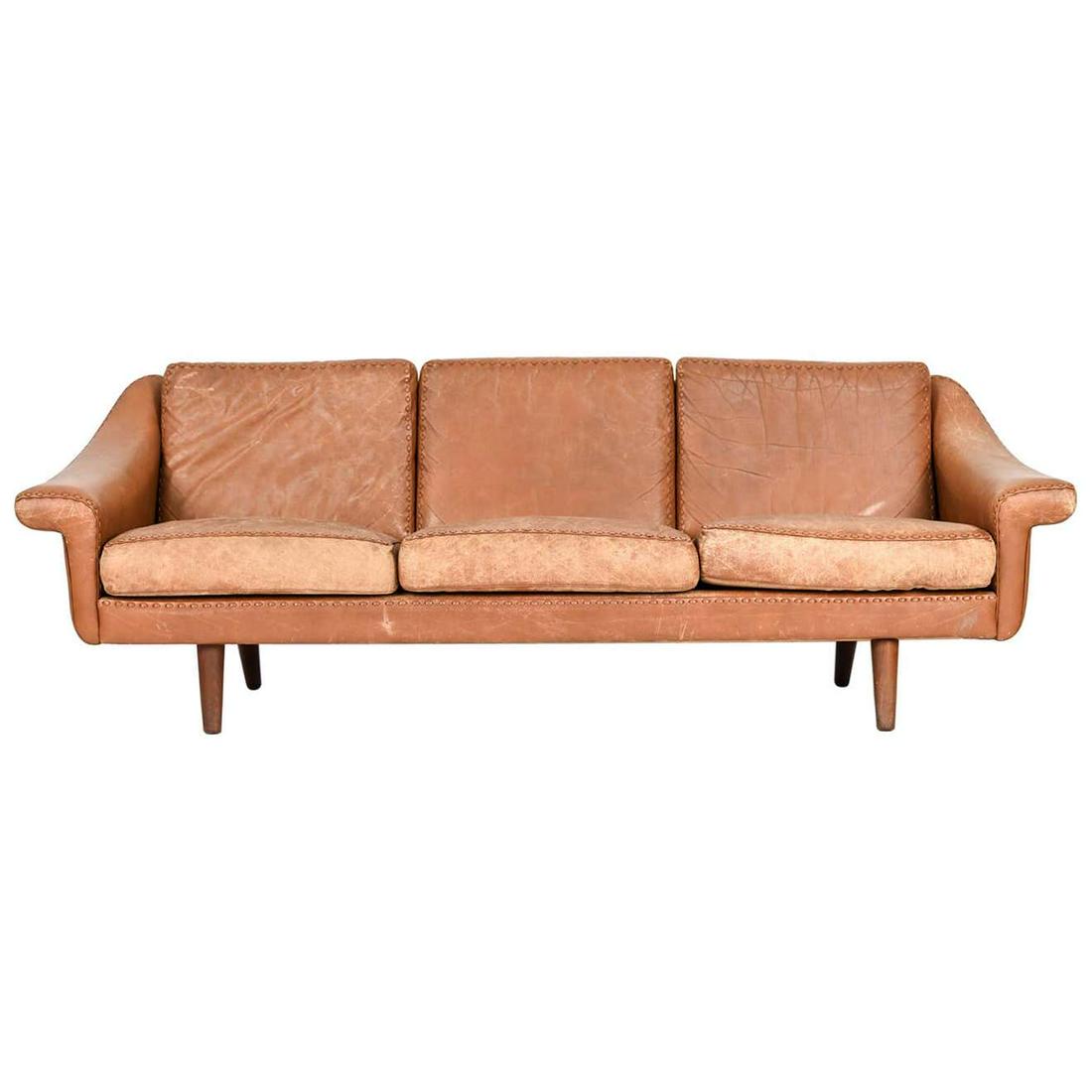 DANISH MID-CENTURY 3-SEATER LEATHER SOFA (1 of 15)