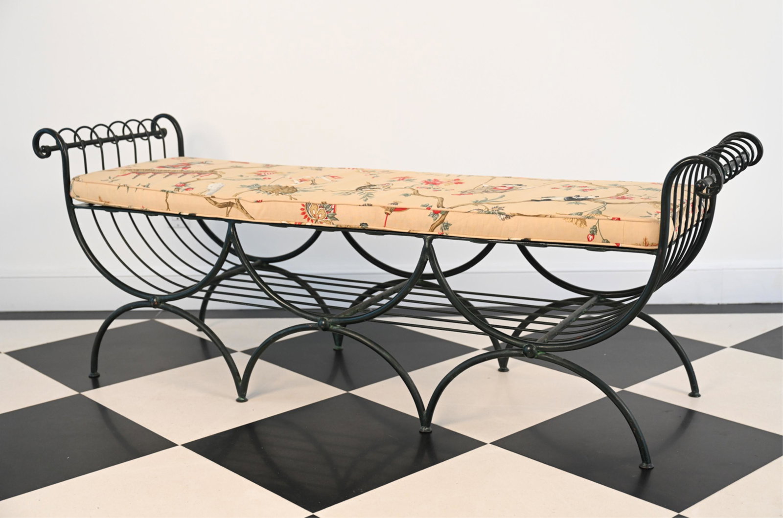 SALTERINI WROUGHT IRON BENCH WITH CUSHION (1 of 12)