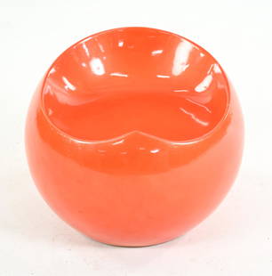 MANNER OF FINN STONE FIBERGLASS BALL CHAIR: Fantastic Space Age-style ball chair or stool in bright orange pearl-finished fiberglass, marked Ao7 underneath. In the manner of Finn Stone for XLBoom. Dimensions: H 18" x Dia. 21" Condition: A few s