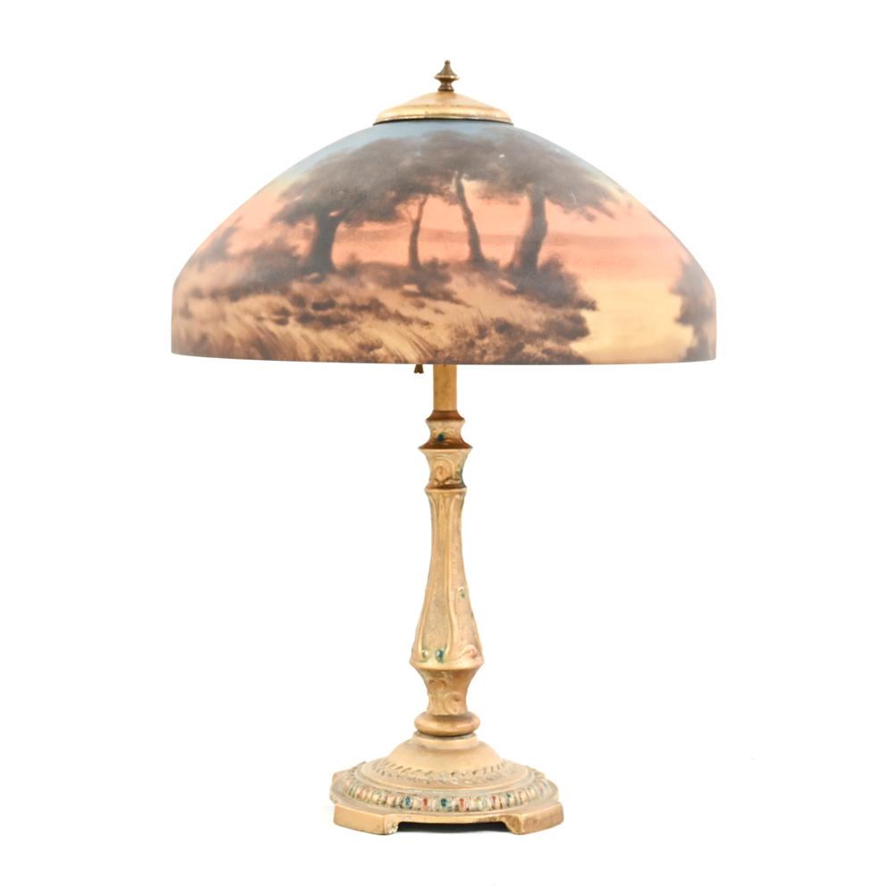 PITTSBURGH GILT BRONZE REVERSE PAINTED GLASS LAMP (1 of 9)