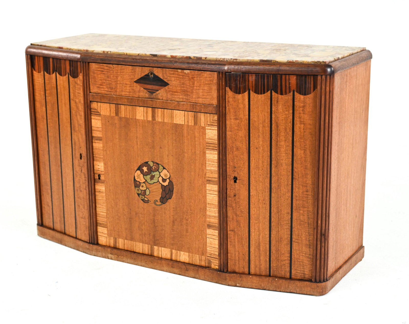 ANTIQUE INLAID MARBLE TOP SIDEBOARD BAR CABINET (1 of 19)