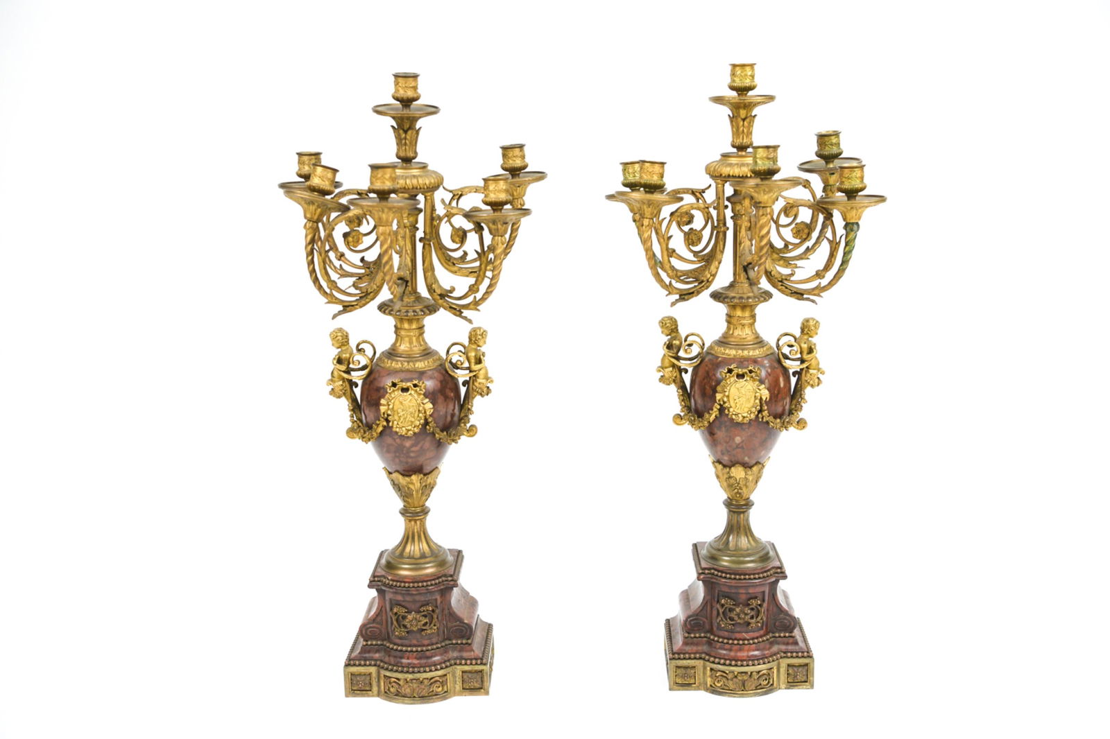 PAIR OF 19TH C. ROUGE MARBLE FRENCH CANDELABRA (1 of 20)