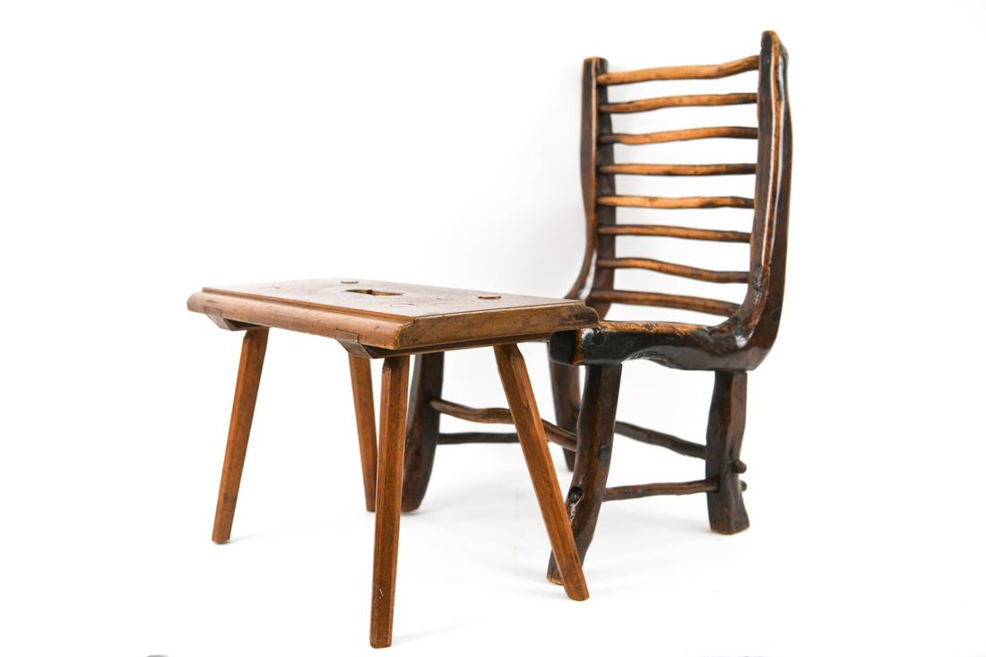 RUSTIC HANDMADE COUNTRY CHAIR & STOOL (1 of 14)