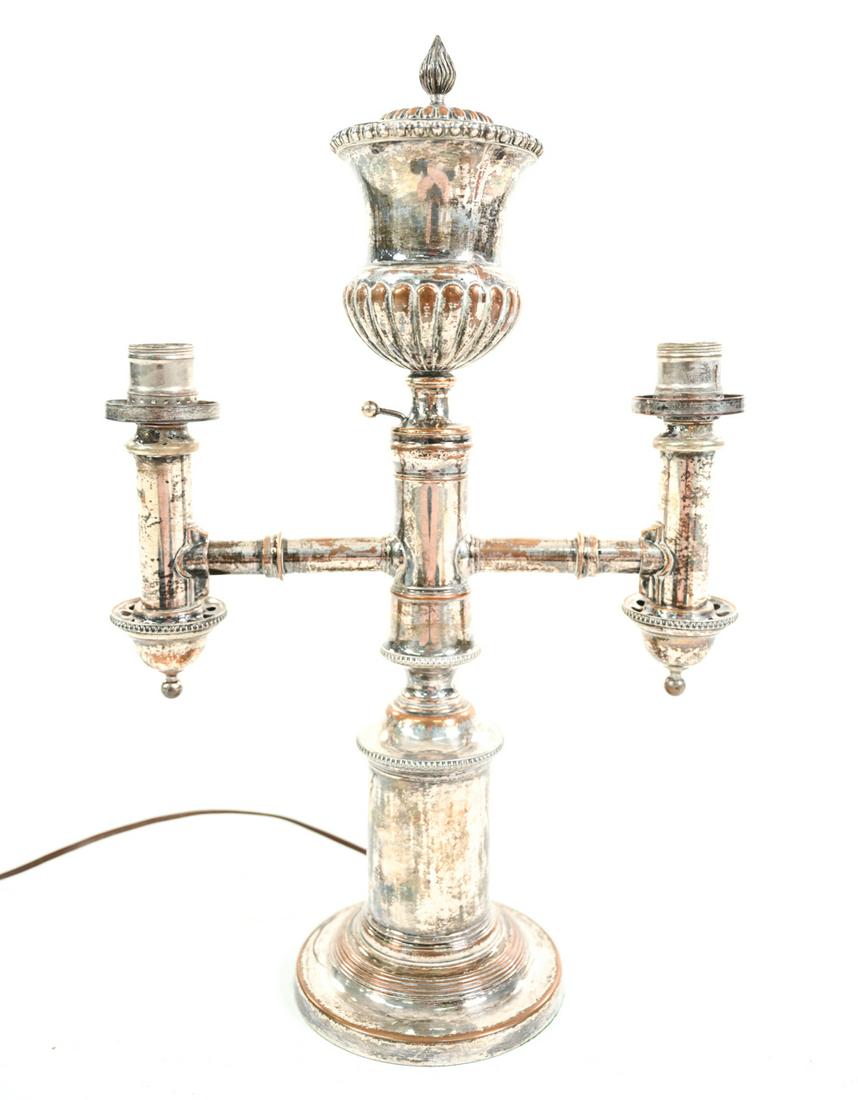 NICKEL OR SILVERPLATE STUDENT LAMP, ELECTRIFIED (1 of 9)