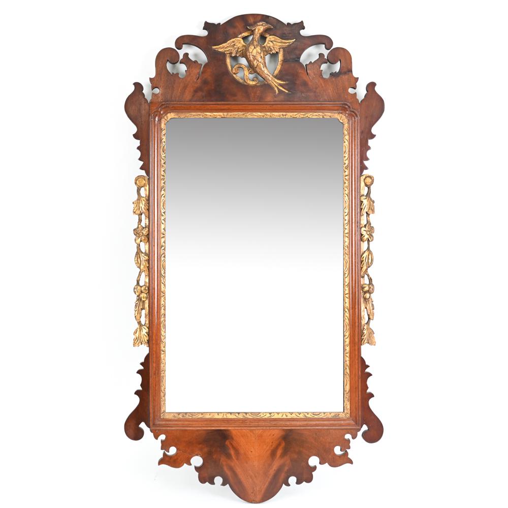 CHIPPENDALE STYLE MIRROR WITH GILT PHOENIX. (1 of 12)