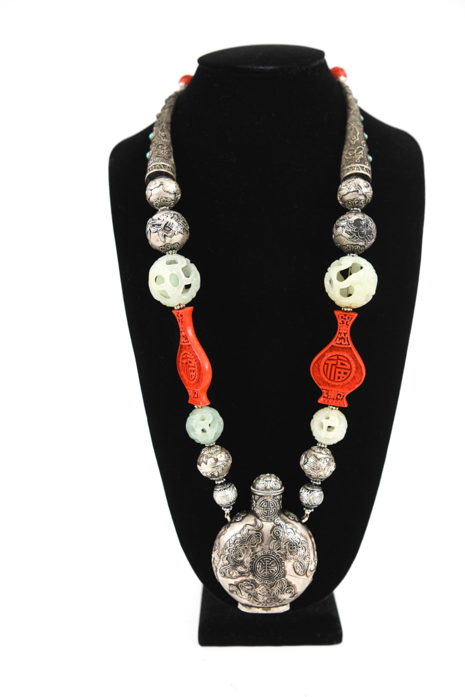 CHINESE JADE, PAKTONG, & CINNABAR-STYLE NECKLACE (1 of 12)