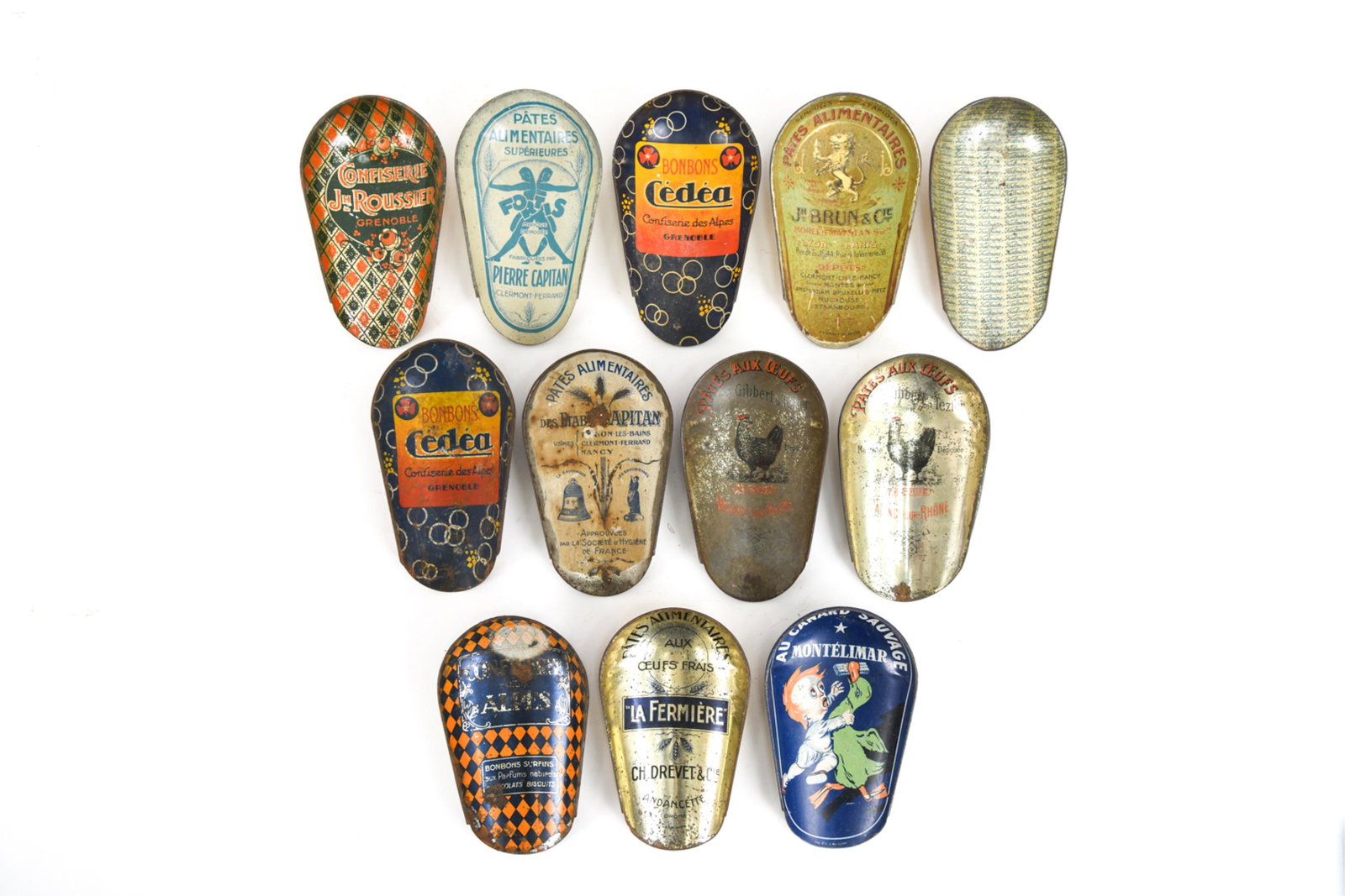 EARLY 20TH C. FRENCH TIN ADVERTISING CANDY SCOOPS (1 of 13)