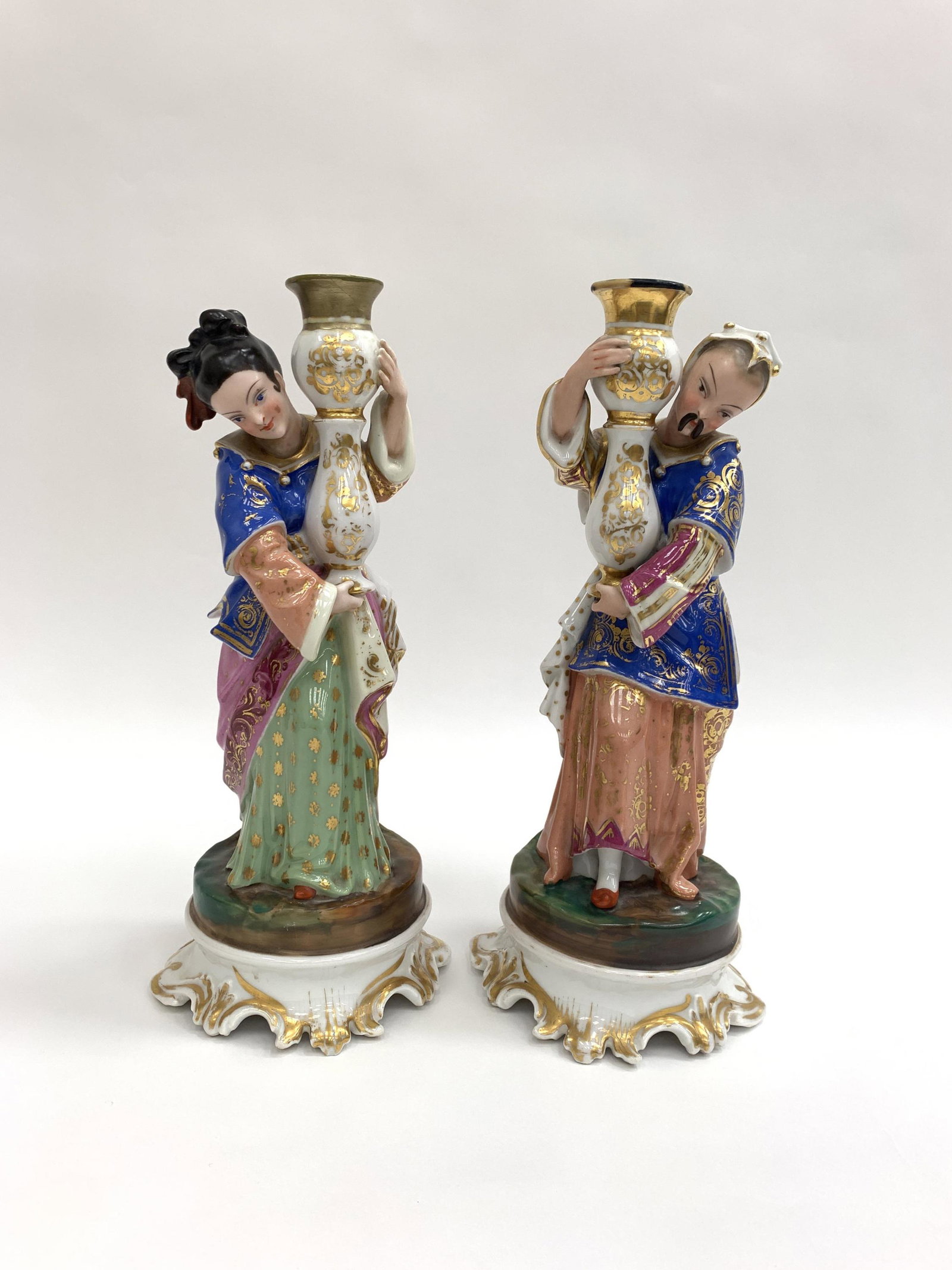 PAIR OF ANTIQUE CHINOISERIE PORCELAIN CANDLESTICKS (1 of 19)
