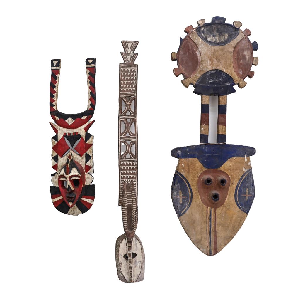 (3) LARGE PAINTED AFRICAN MASKS (1 of 16)