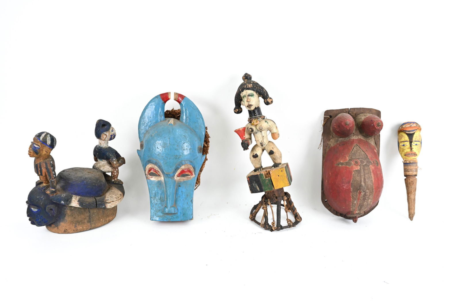(5) VINTAGE AFRICAN CARVED & PAINTED MASKS, ETC. (1 of 14)