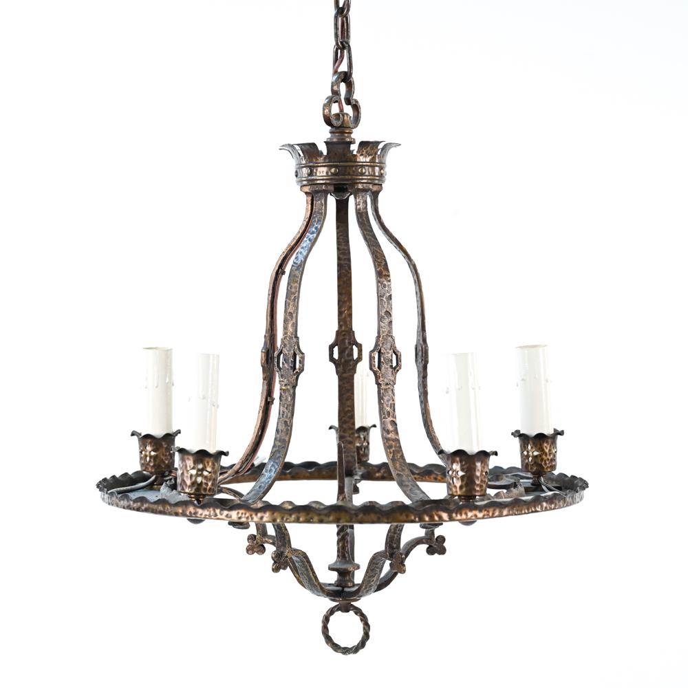 GOTHIC REVIVAL WROUGHT IRON & BRASS CHANDELIER (1 of 12)
