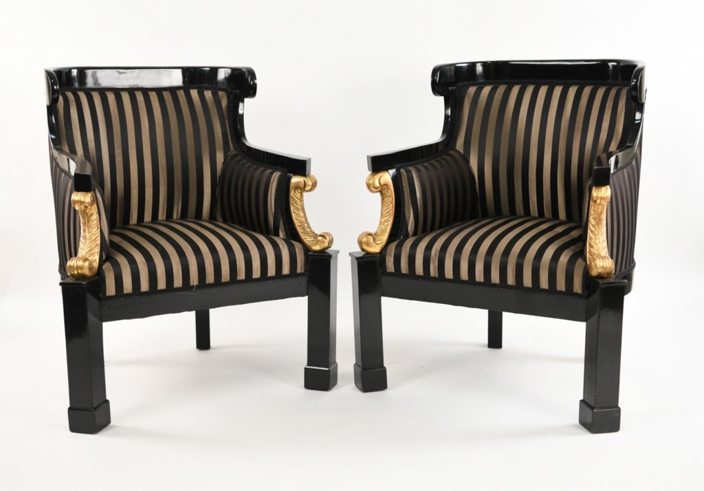 PAIR OF VIENNESE NEOCLASSICAL STYLE BERGERE CHAIRS (1 of 13)