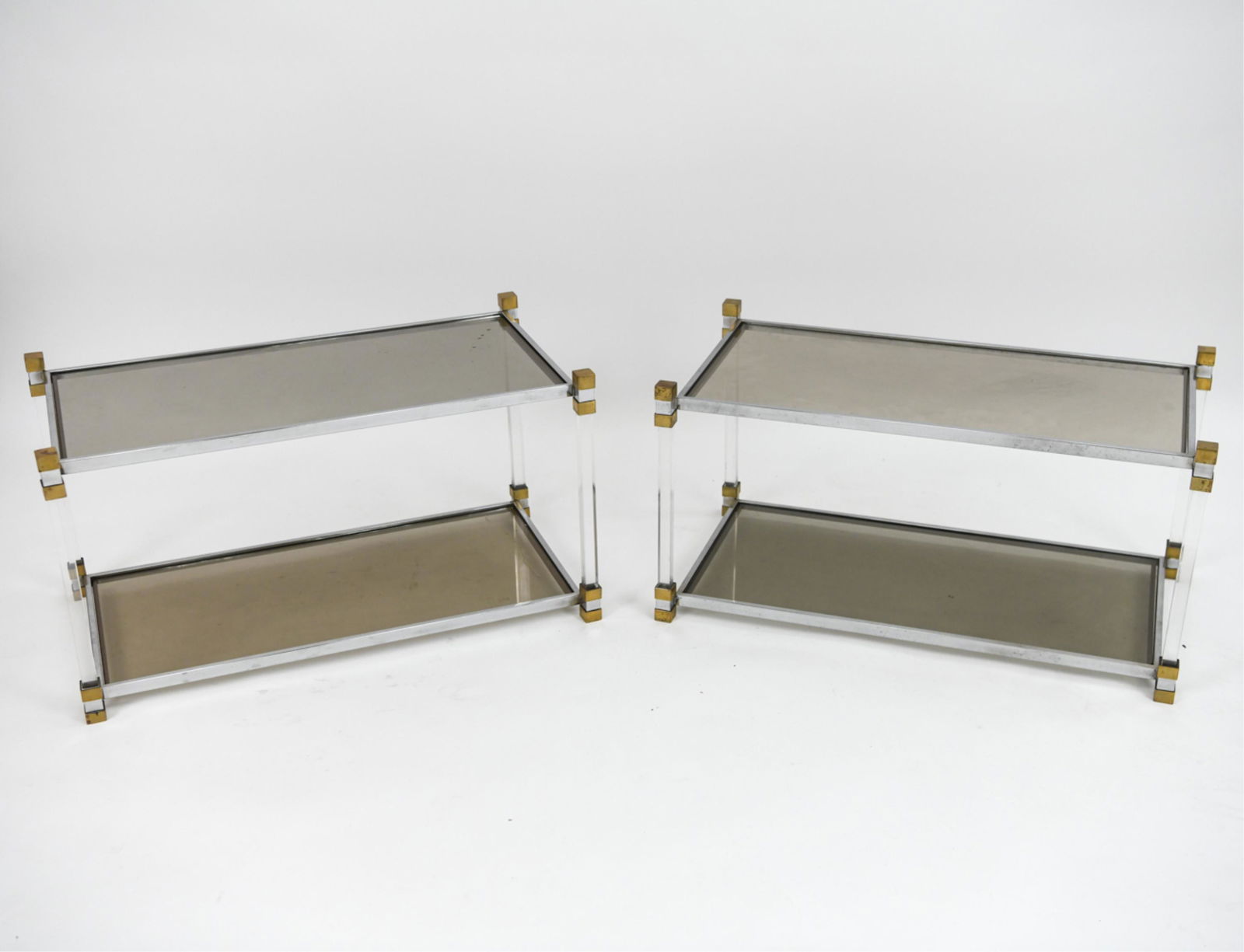 PAIR OF CHROME & LUCITE TWO-TIER SIDE TABLES (1 of 13)