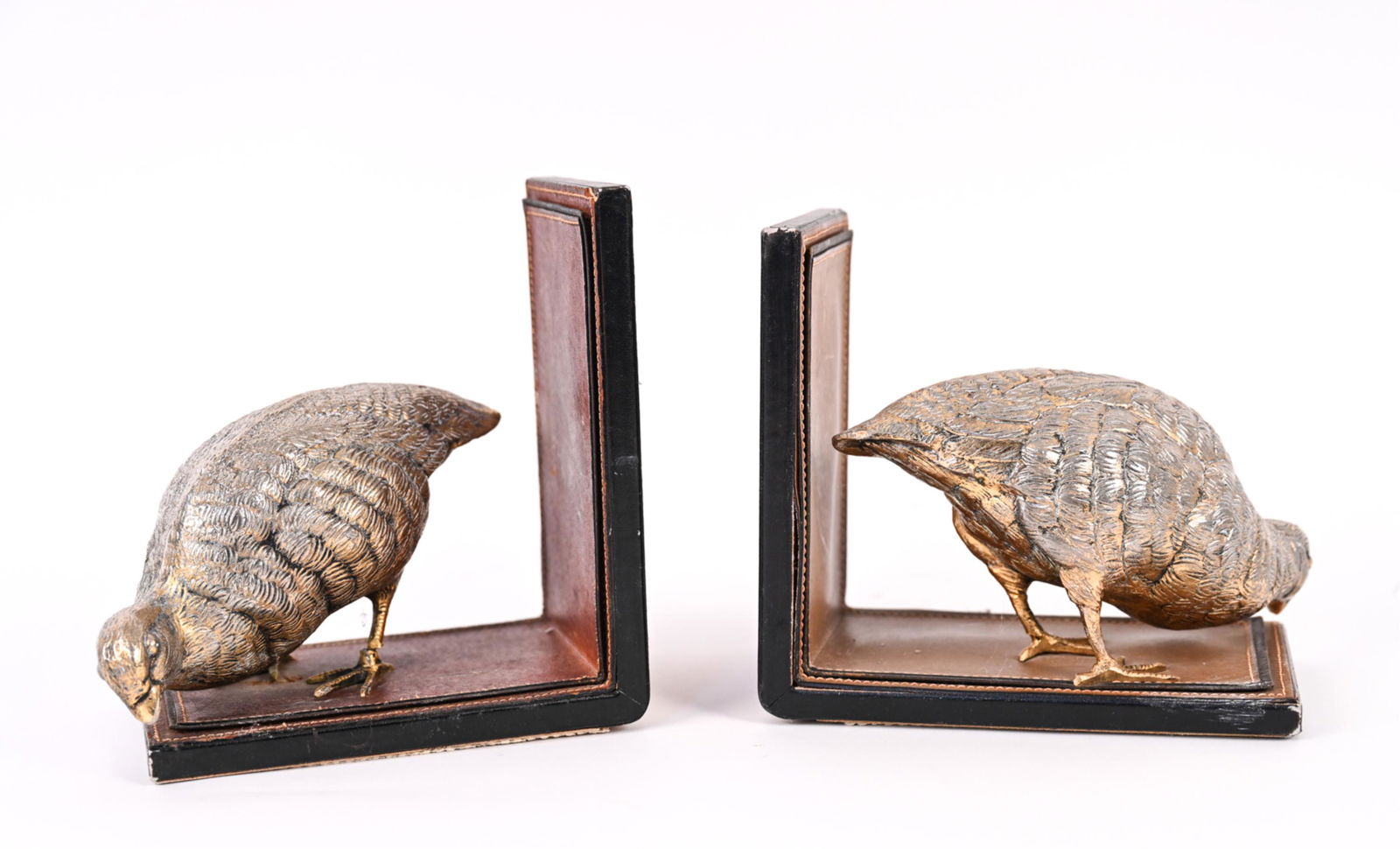 (2) GUCCI BRASS & LEATHER QUAIL BOOKENDS (1 of 10)