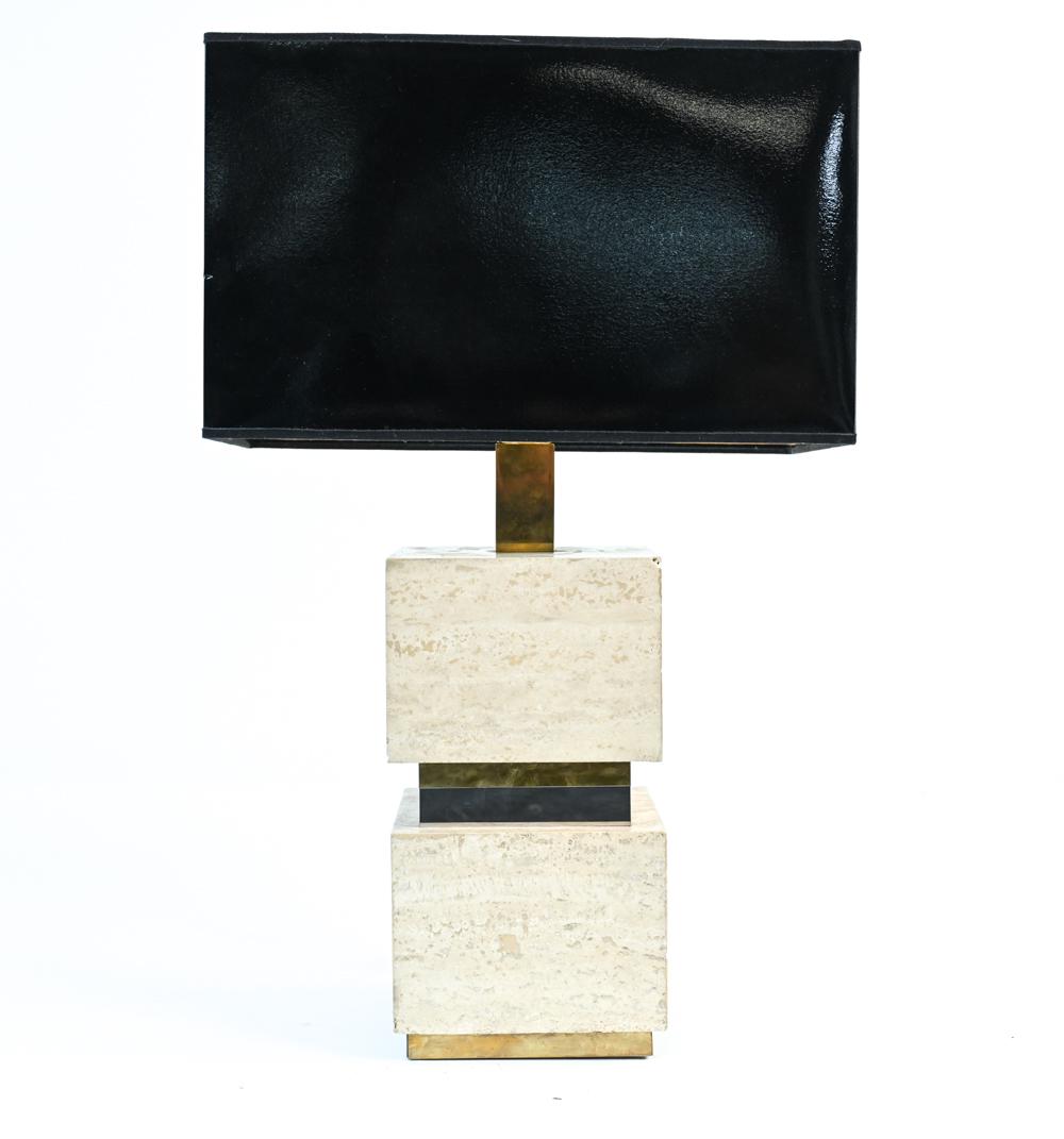 1970'S FRENCH TRAVERTINE BRASS & CHROME TABLE LAMP (1 of 11)