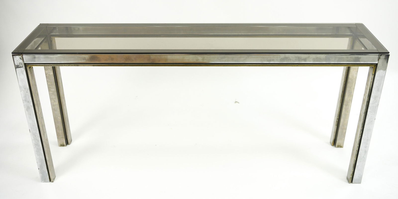 MID-CENTURY FRENCH BRASS & NICKEL CONSOLE TABLE (1 of 16)