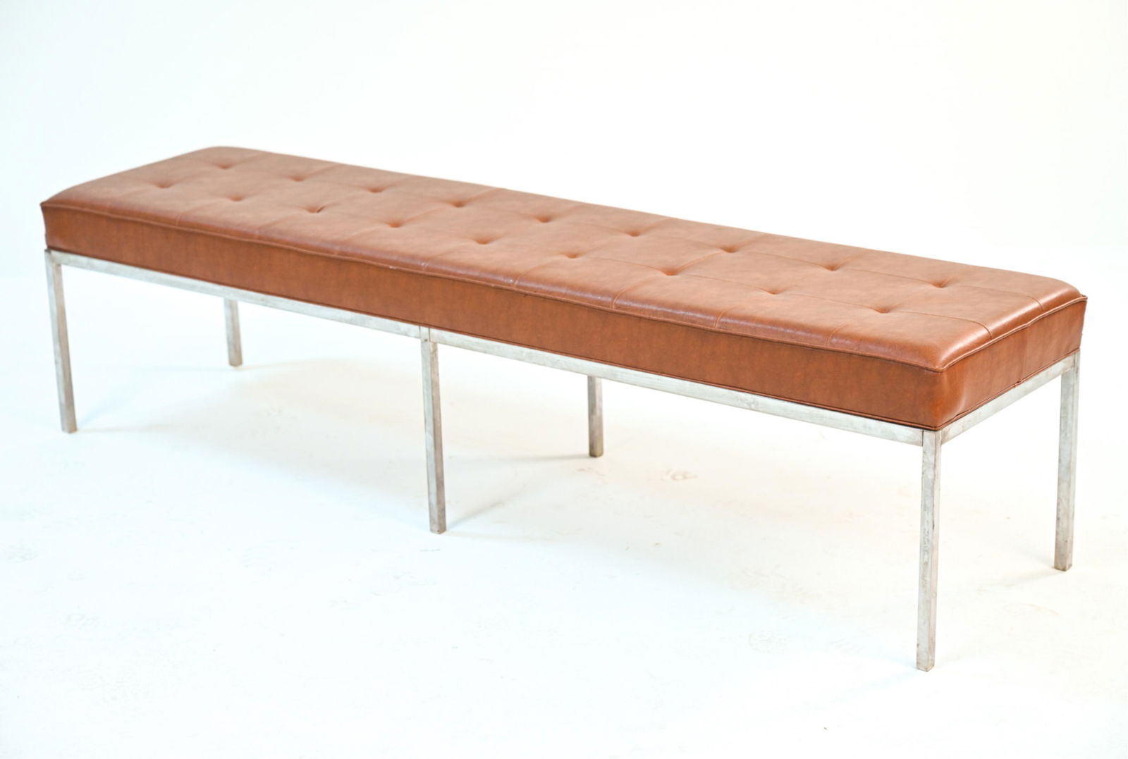 FLORENCE KNOLL STYLE CHROME & LEATHERETTE BENCH (1 of 11)
