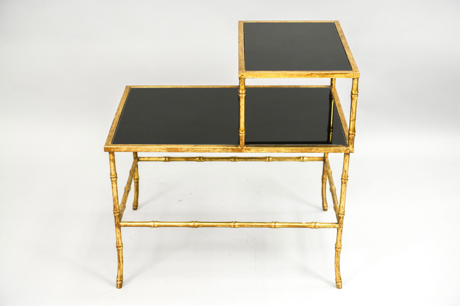 GILT METAL & BLACK GLASS FAUX BAMBOO SIDE TABLE (1 of 13)