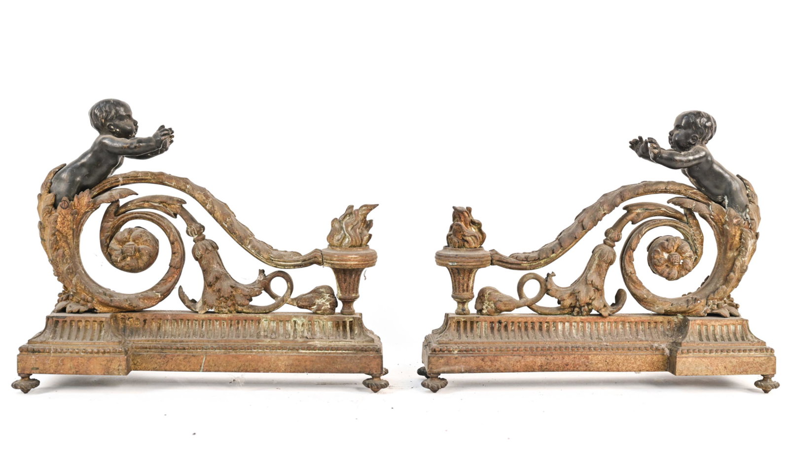 PAIR OF 19TH C. FRENCH BRONZE CHERUB CHENETS (1 of 16)